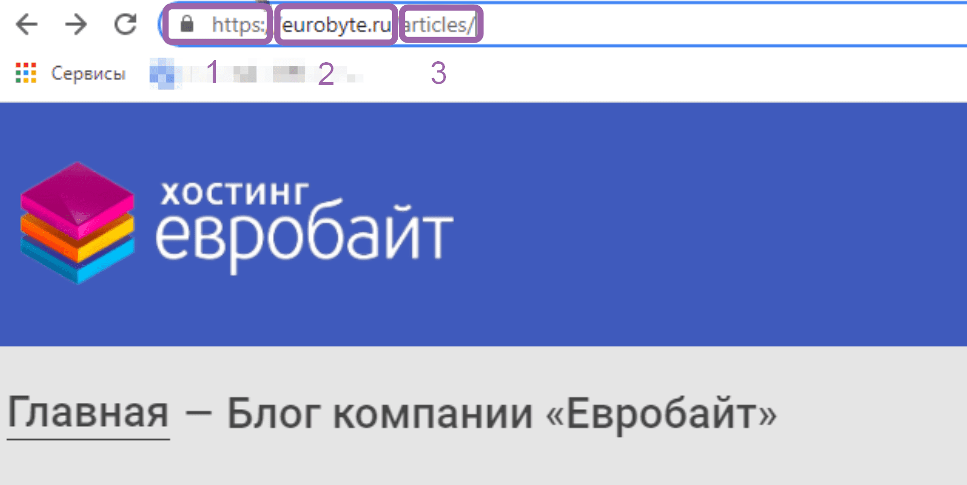 Пример URL адреса на сайте Евробайт.