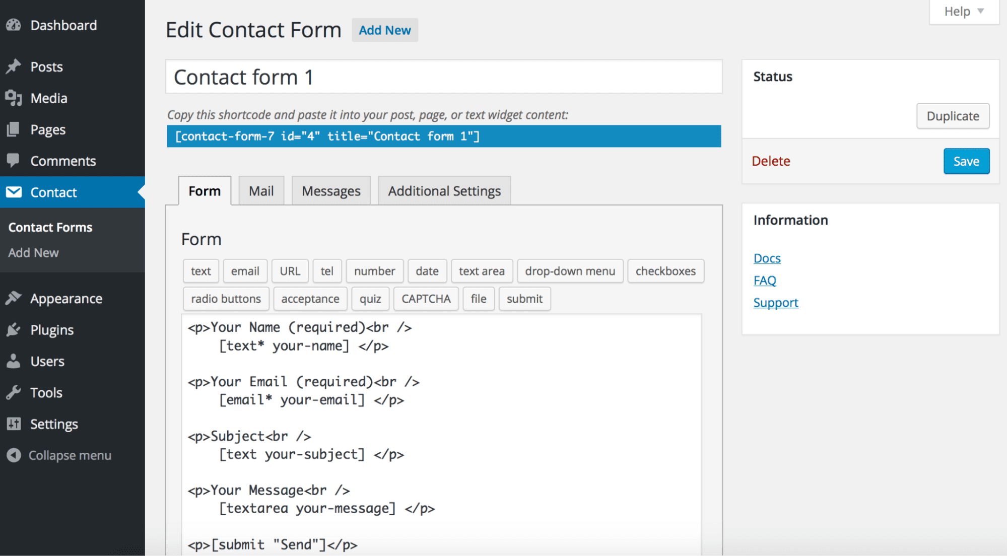 Contact Form 7 — для создания контактных форм на сайте.